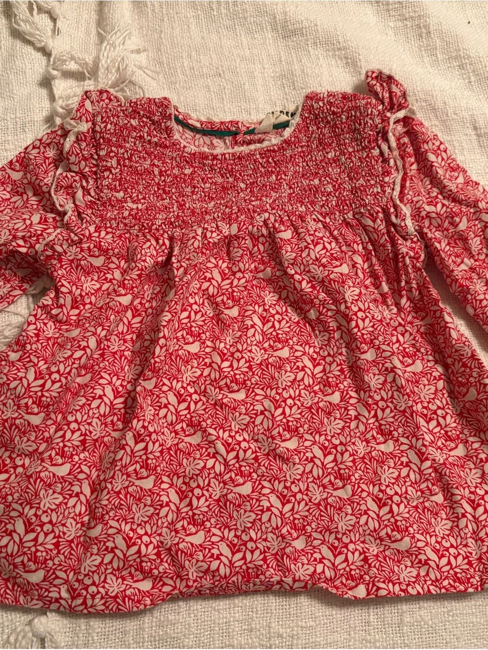 Mini Boden girls Red Floral Smocked Top size 4-5
